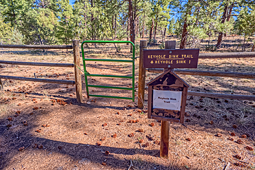 Trailhead for a sinkhole called the Keyhole Sink in Williams Arizona within the Kaibab National Forest.