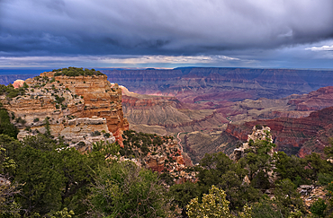 Storm rolling over Grand Canyon viewed from the Walhalla Overlook on North Rim Arizona.