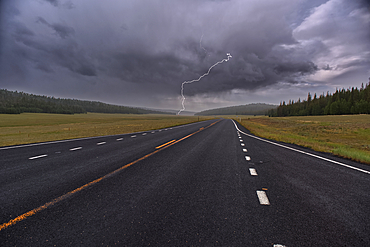 Lightning storm over Pleasant Valley in Kaibab National Forest Arizona, north of Grand Canyon North Rim.