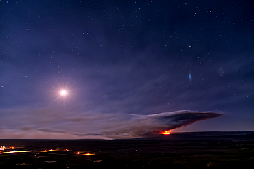 Dragon Bravo Wildfire burning on Grand Canyon North Rim viewed from Antelope Pass on Echo Cliffs off of US89 at night under moonlight.