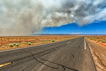 Smoke from the Dragon Bravo Wildfire burning on Grand Canyon North Rim billowing off the Kaibab Plateau. Viewed from US89A next to Vermilion Cliffs.