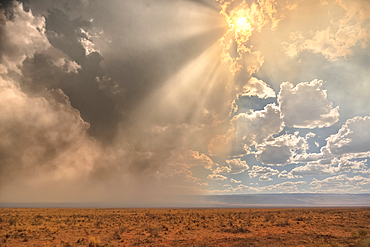 Late day sun shining thru dense smoke from the Dragon Bravo Wildfire billowing off the Kaibab Plateau. Viewed from US89A across from Vermilion Cliffs Arizona.