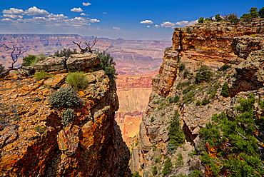 Grand Canyon view between two cliffs with a rock window on the right, located just west of Pinal Point on the south rim, Grand Canyon National Park, UNESCO World Heritage Site, Arizona, United States of America, North America