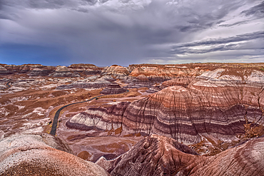 A storm approaching Blue Mesa in Petrified Forest National Park Arizona.