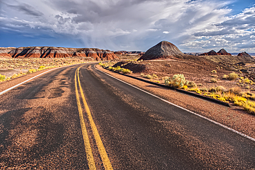 Main road leading to the Teepees at Petrified Forest National Park Arizona.