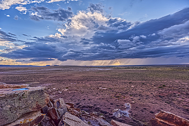 Building storm approaching Petrified Forest National Park Arizona. Viewed from the Newspaper Rock Overlook.