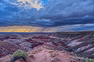 Storm approaching Petrified Forest National Park Arizona. Viewed from Nizhoni Point.