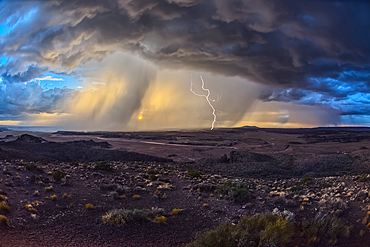 Storm approaching Petrified Forest National Park Arizona. Viewed from Pintado Point near sunset.