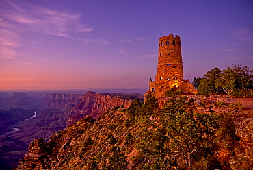 Watch Tower on Grand Canyon South Rim at twilight, Grand Canyon National Park, UNESCO World Heritage Site, Arizona, United States of America, North America