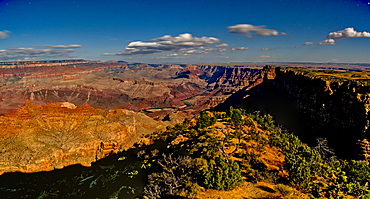 Grand Canyon viewed from the Desert View Point at night illuminated by moonlight, Grand Canyon National Park, UNESCO World Heritage Site, Arizona, United States of America, North America