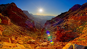 75 Mile Creek from the Tanner Trail in the Grand Canyon, with Lipan Point on the upper left and Escalante Butte on the upper right, Grand Canyon National Park, UNESCO World Heritage Site, Arizona, United States of America, North America