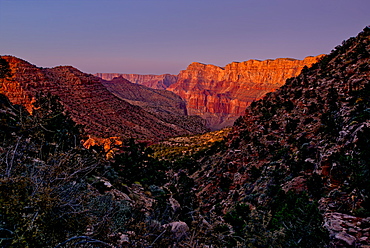 Grand Canyon view from the Tanner Trail with only the twilight glow as the light source, Grand Canyon National Park, UNESCO World Heritage Site, Arizona, United States of America, North America