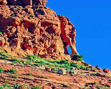 A famous rock arch formation in Sedona on the top of Mitten Ridge known as Elephant Head Arch, Arizona, United States of America, North America