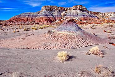 Mounds and cliffs of expansive clay called Bentonite in the Jasper Forest of Petrified Forest National Park, Arizona, United States of America, North America