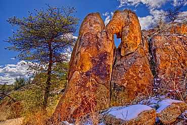 A granite rock formation along the Hole in the Wall Trail in Constellation Park in Prescott giving the trail its name, Arizona, United States of America, North America