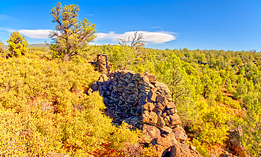 The crumbling walls of ancient Indian Ruins along the south rim of Rattlesnake Canyon near the historic Chavez Trail, Arizona, United States of America, North America