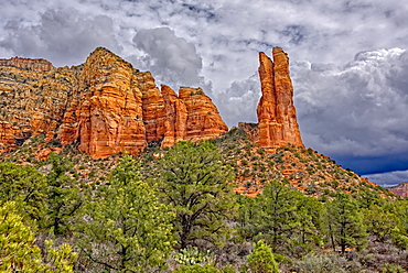 Westside view of the rock formation called Rabbit Ears located in Sedona, Arizona, United States of America, North America