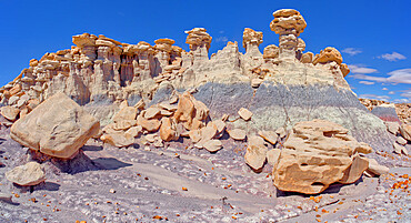 A ridge of hoodoos that resemble dog heads in Devil's Playground at Petrified Forest National Park, Arizona, United States of America, North America