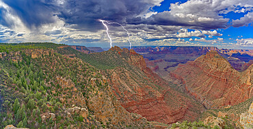 Lightning striking the Sinking Ship at Grand Canyon, viewed from the Buggeln Hill summit, Grand Canyon National Park, UNESCO World Heritage Site, Arizona, United States of America, North America