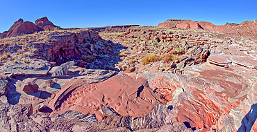 View of Tiponi Gap in the distance from the dry cliff of Tiponi Gap Falls in Petrified Forest National Park Arizona.