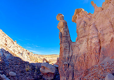 A feminine shaped hoodoo in Petrified Forest Arizona on the north side of the Clam Beds called Queen of Pearls.