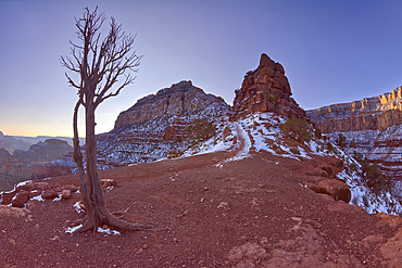 View of O'Neill Butte from its north side along the South Kaibab Trail at Grand Canyon Arizona just after sunrise.