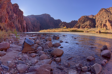 The Colorado River from its south shoreline near Phantom Ranch at Grand Canyon Arizona.