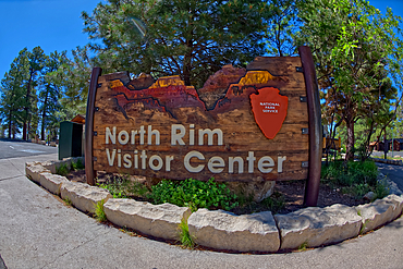 Sign for the main visitor center at Grand Canyon North, Grand Canyon National Park, UNESCO World Heritage Site, Arizona, United States of America, North America