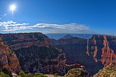 Grand Canyon viewed from the cliffs of Walhalla Glades on the North Rim, with Cape Royal on left, Vishnu Temple in the center, and Wotan's Throne on right, Grand Canyon National Park, UNESCO World Heritage Site, Arizona, United States of America, North America