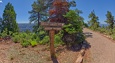 Bright Angel Point trail sign pointing the way to the overlook on Grand Canyon North Rim, Grand Canyon National Park, UNESCO World Heritage Site, Arizona, United States of America, North America