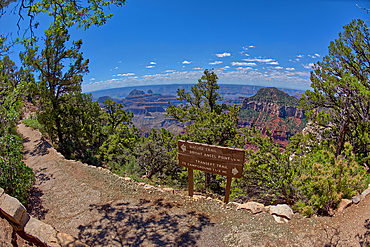 The Transept Trail sign where it branches off from the Bright Angel Point Trail on the North Rim of Grand Canyon, Grand Canyon National Park, UNESCO World Heritage Site, Arizona, United States of America, North America