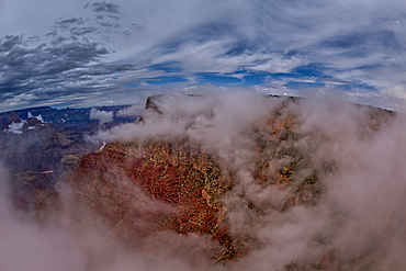 Zuni Point at Grand Canyon South Rim in the clouds viewed from Moran Point, Grand Canyon National Park, UNESCO World Heritage Site, Arizona, United States of America, North America