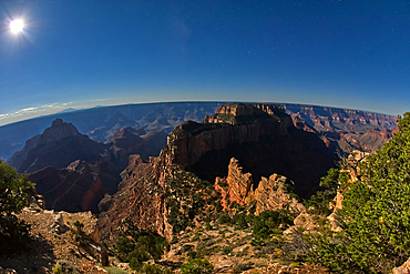 Wotans Throne in moonlight, Grand Canyon North Rim, Grand Canyon, Arizona, United States of America, North America