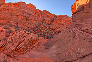 View from below the cliffs of the spur canyon just north of the main overlook of Horseshoe Bend, Arizona, United States of America, North America