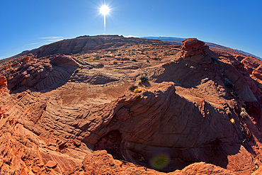 The swirls and blocky texture of fossilized sand dunes in the badlands of Horseshoe Bend, Arizona, United States of America, North America