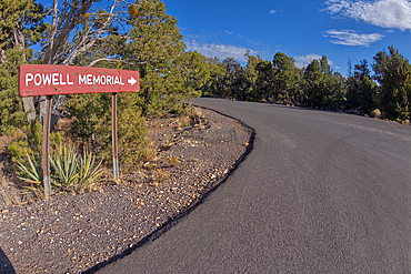 The sign marking the entry pathway to the Powell Memorial from the parking lot off Hermit Road, Grand Canyon, Arizona, United States of America, North America