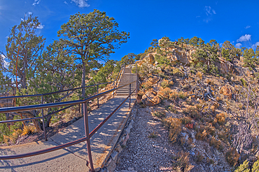 Stairway leading down to the Trailview Overlook East Vista at Grand Canyon South Rim, off Hermit Road, Grand Canyon, Arizona, United States of America, North America