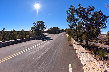 The end of Hermit Road, Hermits Rest is just beyond the parking lot, Grand Canyon, Arizona, United States of America, North America