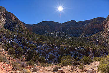 View of Waldron Canyon southwest of Hermit Canyon in winter, accessible via Hermit Trail, Grand Canyon, Arizona, United States of America, North America