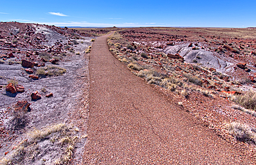 The paved trail that leads to the historic Agate House in Petrified Forest National Park, Arizona, United States of America, North America