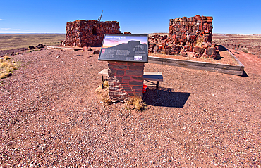 An information sign detailing the history of Agate House in Petrified Forest National Park, Arizona, United States of America, North America