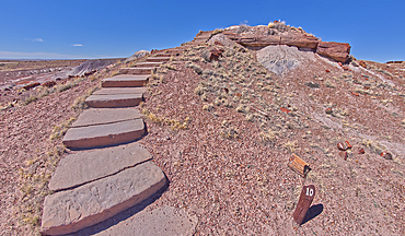 Steps along the Giant Logs Trail leading to a scenic overlook in Petrified Forest National Park, Arizona, United States of America, North America