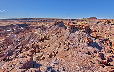 Rock islands above the purple badlands near Hamilili Point on the south end of Petrified Forest National Park, Arizona, United States of America, North America