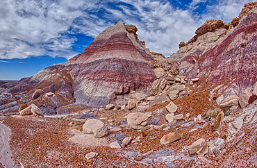 View from below the north cliffs of Blue Mesa in Petrified Forest National Park, Arizona, United States of America, North America