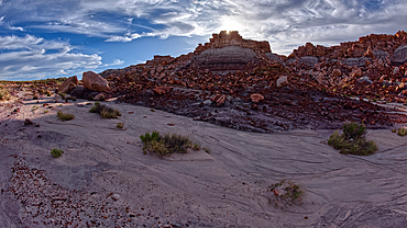 Billings Gap Overlook on Blue Mesa towards sunset, Petrified Forest National Park, Arizona, United States of America, North America