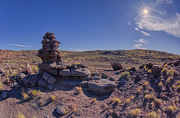 A rock spire sculpted by the wind on Crystal Mesa west of Hamilili Point in Petrified Forest National Park, Arizona, United States of America, North America