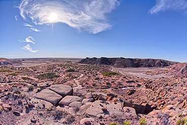 View of Crystal Mesa west of Hamilili Point in Petrified Forest National Park, Arizona, United States of America, North America