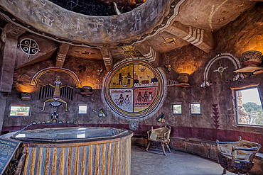 An interior view of the historic Desert View Watchtower at Grand Canyon South Rim, artwork created by Fred Kobotie in 1933, now owned by the National Park Service, Arizona, United States of America, North America