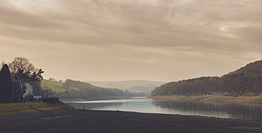 A calm evening at Damflask Reservoir in February, South Yorkshire, Yorkshire, England, United Kingdom, Europe