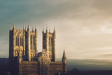 Lincoln Cathedral standing proud whilst being repaired, Lincoln, Lincolnshire, England, United Kingdom, Europe